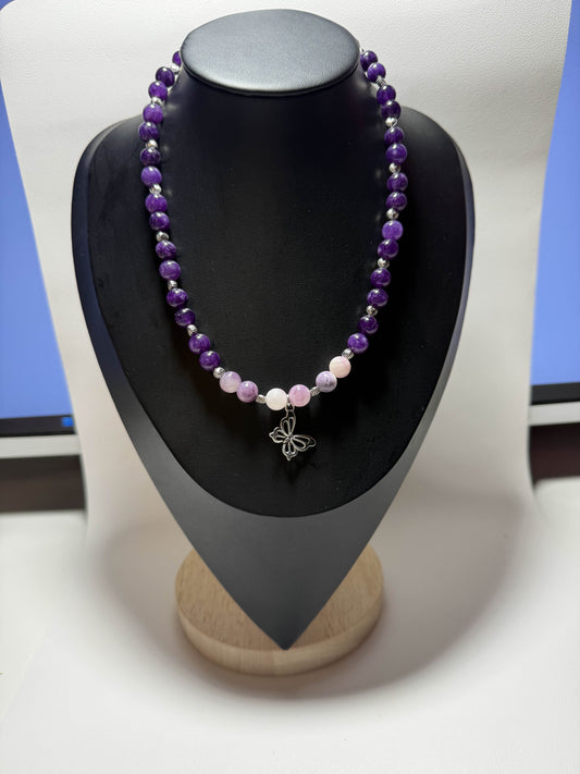 Amethyst Naturstein-Halskette mit Herz-Details